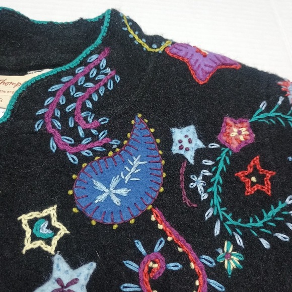 Norm Thompson 100% Wool Black Sweater Cardigan Jacket Embroidery Paisley Small - Picture 6 of 7